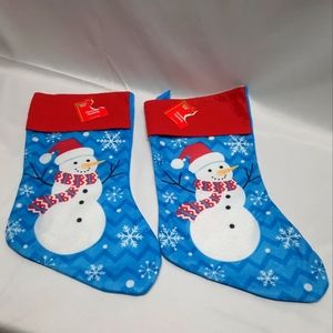 NWT 2 18" Blue Red White Snowman Stockings